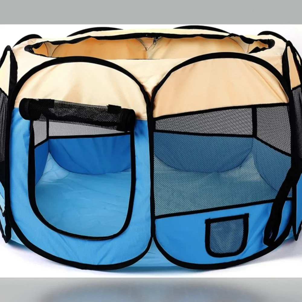 Blue Multi-Color Portable Foldable Open-Air Dog or Cat Playpen